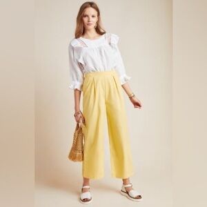 Charlie Hoilday Anthropologie‎ butter yellow linen blend pants size 2